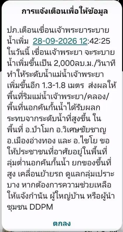 เขื่อนเจ้าพระยาปรับการระบายน้ำ เตือนอ่างทอง ยกของขึ้นที่สูง
