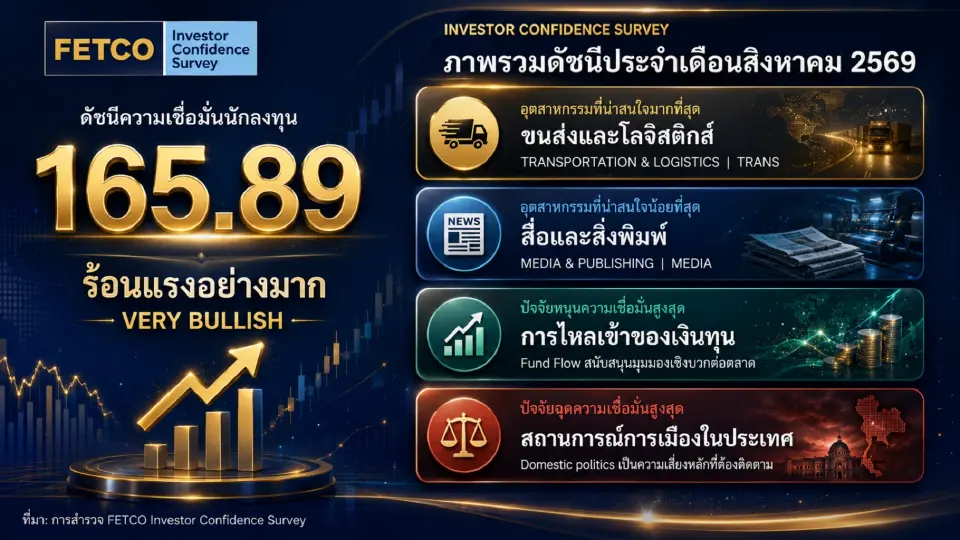FETCO เผยเชื่อมั่นหุ้นไทยพุ่งสู่ระดับ “ร้อนแรงอย่างมาก” ต่างชาติแตะเต็ม 200 รับเงินทุนไหลเข้า–กำไรบจ.ฟื้น จับตาการเมืองและสงครามการค้า