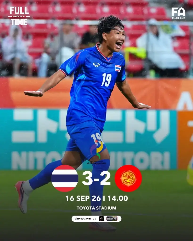 ไทย ชนะ คีร์กีซสถาน 3-2 