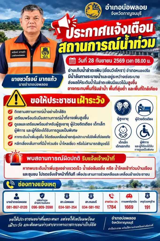 อ่างเก็บน้ำลำตะเพินน้ำล้นสปริงเวย์ เตือนปชช.เฝ้าระวัง