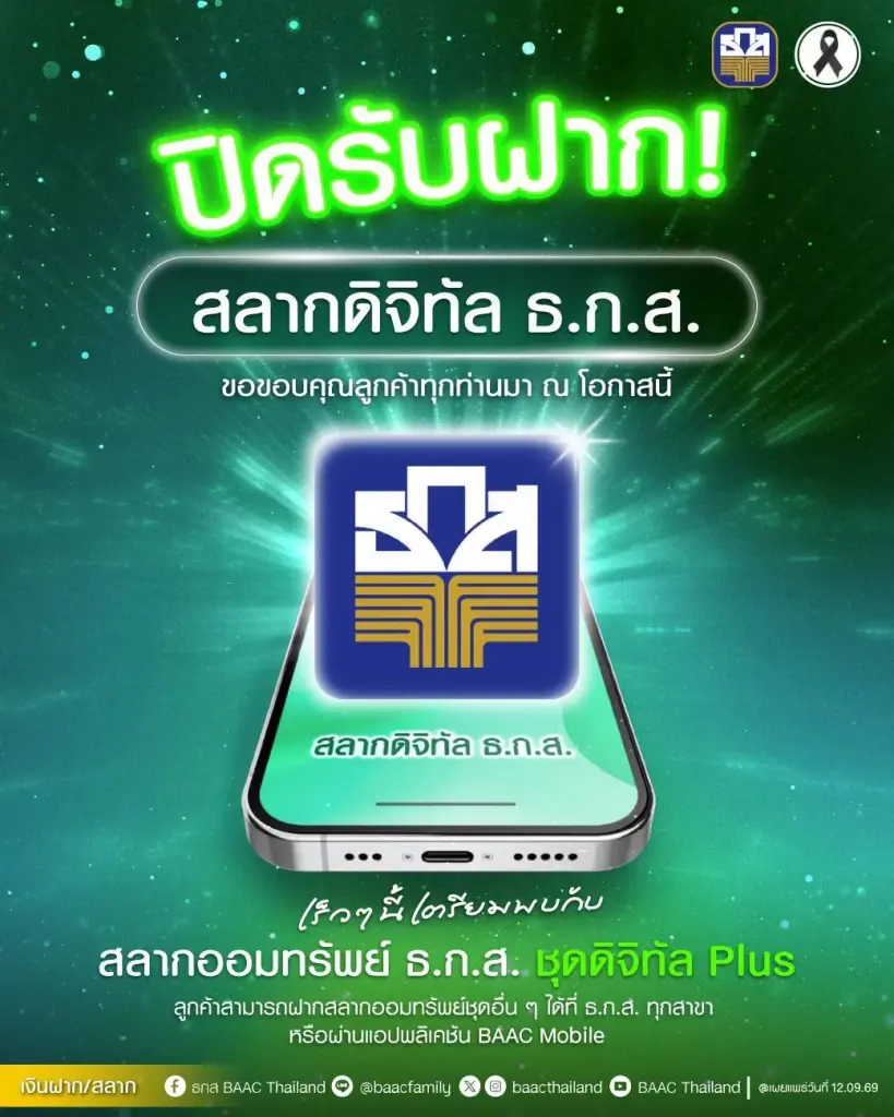 สลากดิจิทัล ธ.ก.ส. ล่าสุดได้แจ้งปิดรับฝาก