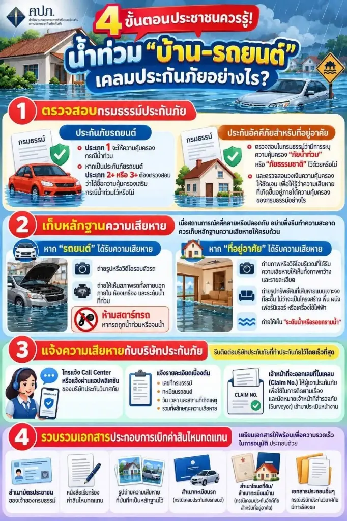 4 ขั้นตอนประชาชนควรรู้ น้ำท่วม "บ้าน-รถยนต์" เคลมประกันอย่างไร