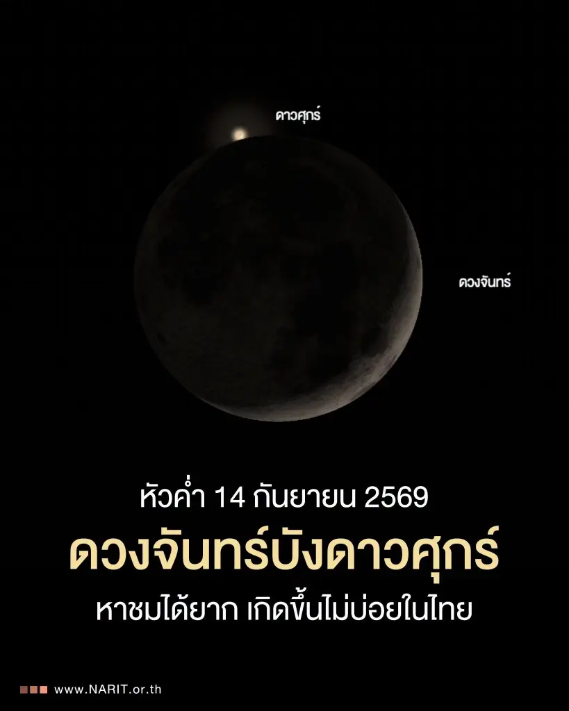 ชมปรากฏการณ์หาดูยาก 'ดวงจันทร์บังดาวศุกร์' คืน 14 ก.ย.นี้ พร้อมพิกัดชมฟรี