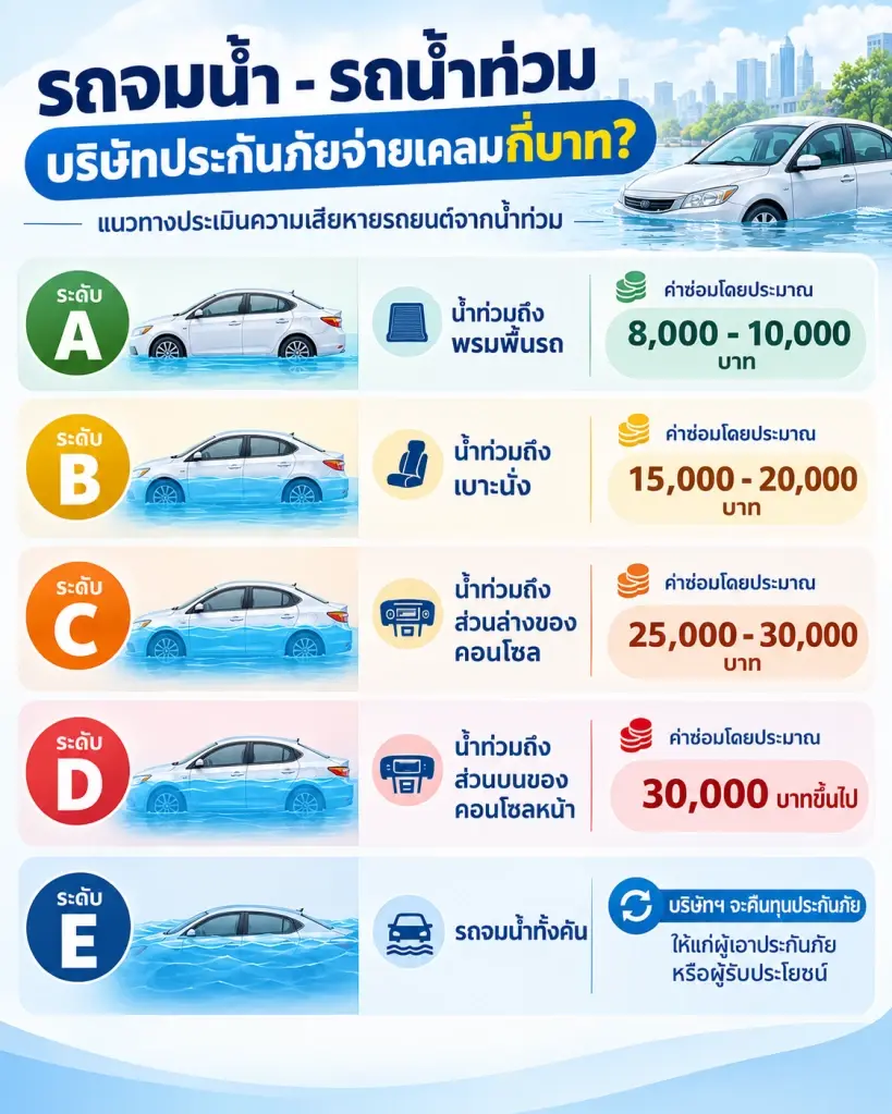 เปิดเรต 5 ระดับเช็กความเสียหาย "รถยนต์น้ำท่วม" -"รถจมน้ำ" บริษัทประกันภัยจ่ายเคลมให้กี่บาท 