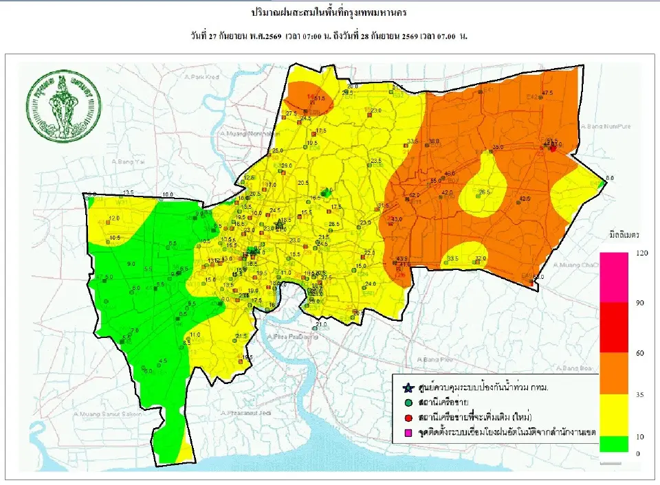 ปริมาณฝนสะสมในพื้นที่กรุงเทพมหานคร