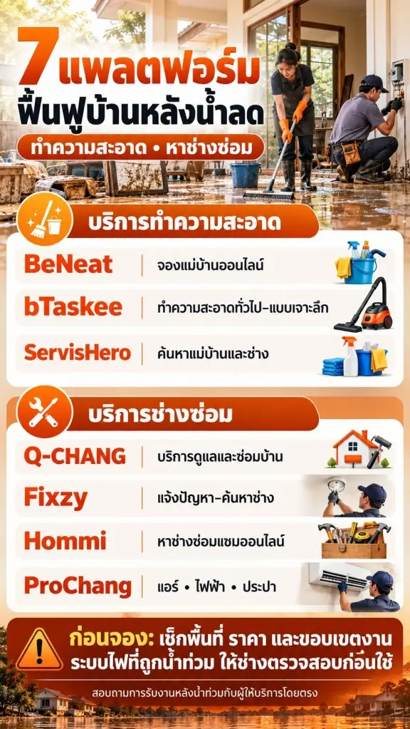 รวมแพลตฟอร์มบริการแม่บ้าน–ช่างซ่อม ตัวช่วยฟื้นฟูบ้านหลังน้ำลด