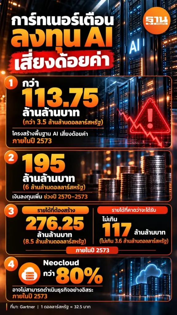 การ์ทเนอร์ เตือนลงทุน AI กว่า 113 ล้านล้านบาท เสี่ยงสินทรัพย์ด้อยค่า