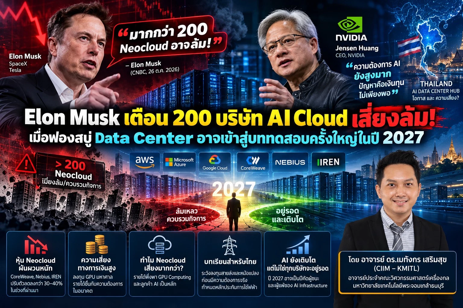 ฟองสบู่ Data Center? Musk เตือน 200 บริษัท AI Cloud เสี่ยงล้ม