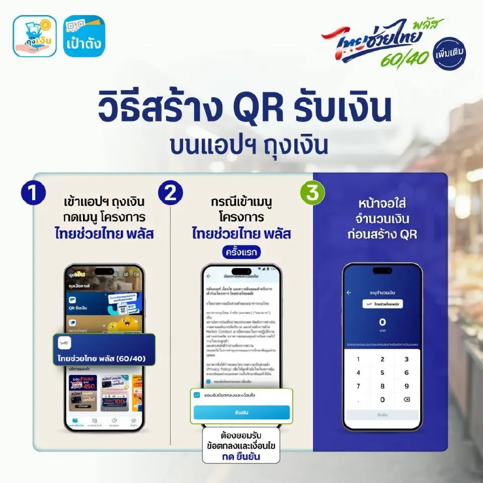 วิธีสร้าง QR รับเงินแอปฯ ถุงเงิน ร้านค้าไทยช่วยไทย พลัส 60/40