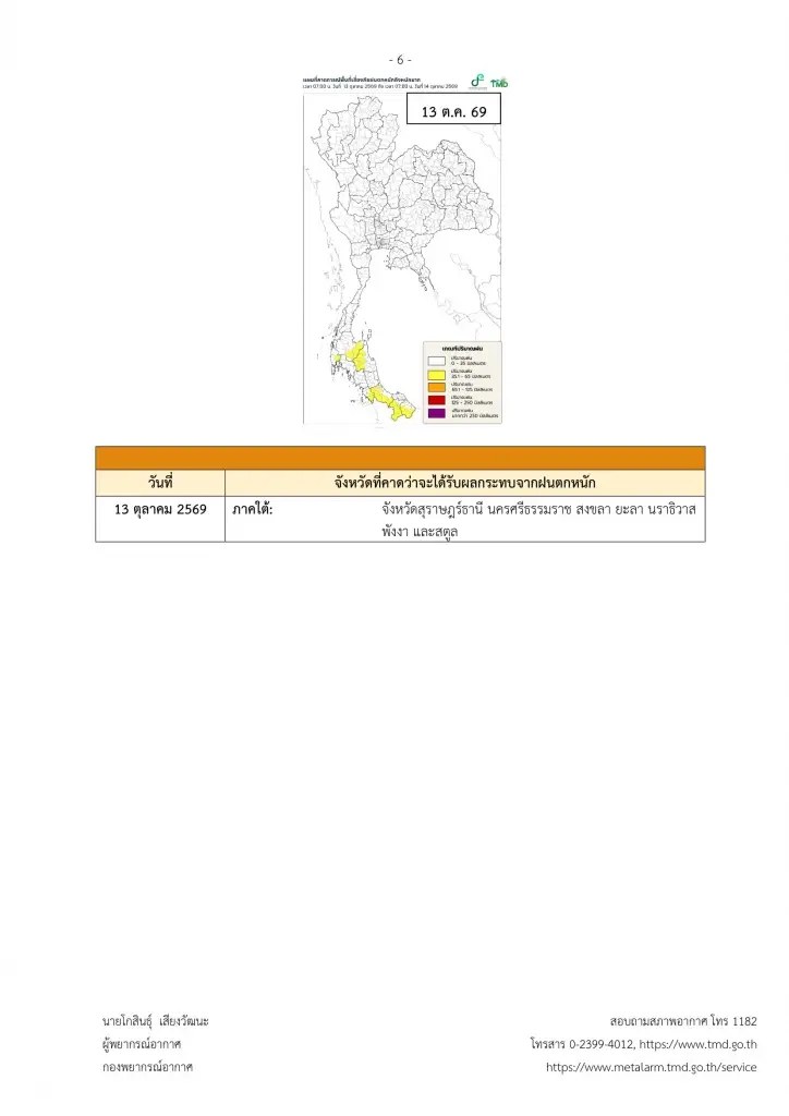 เปิดรายชื่อพื้นที่เสี่ยงฝนตกหนัก-ฝนตกหนักมาก วันที่ 9-13 ตุลาคม 2569 