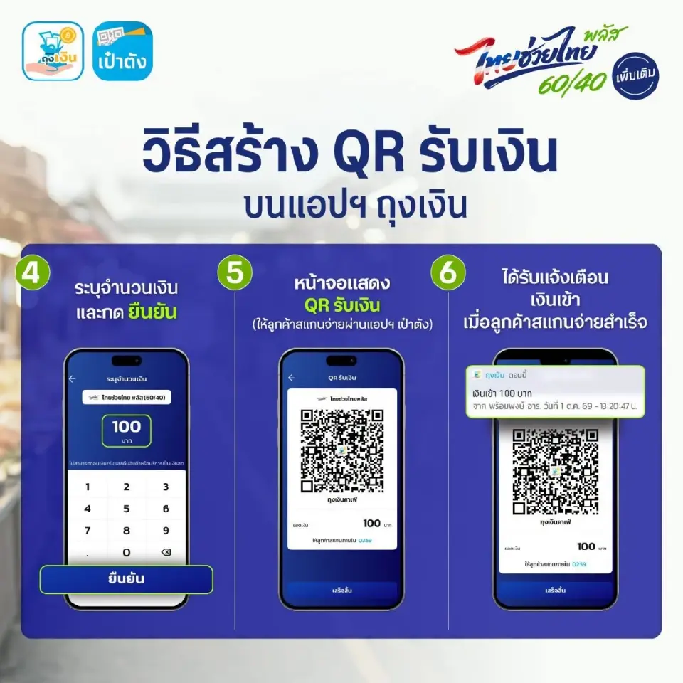 วิธีสร้าง QR รับเงินแอปฯ ถุงเงิน ร้านค้าไทยช่วยไทย พลัส 60/40