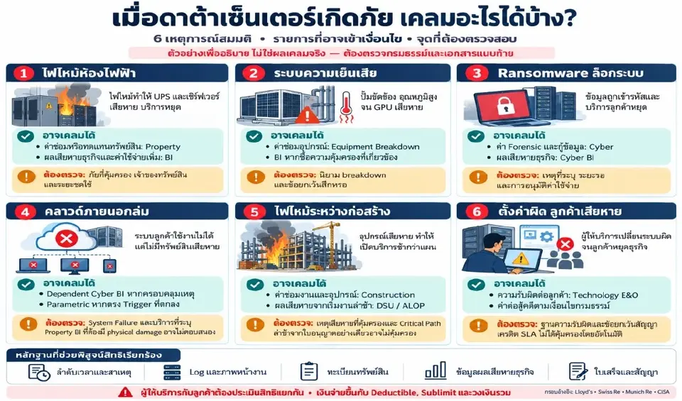 ภาพที่ 1  ตัวอย่างภัยที่เกิดขึ้นและรายการที่อาจเข้าเงื่อนไขเรียกร้อง       