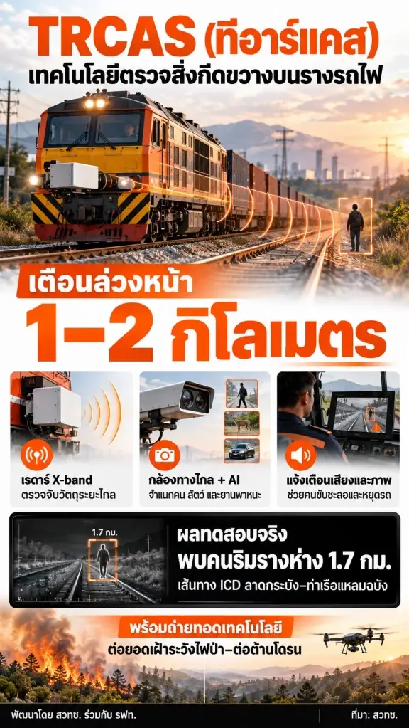 รู้จัก TRCAS เทคโนโลยีตรวจสิ่งกีดขวางบนรางรถไฟ เตือนล่วงหน้า 2 กม.
