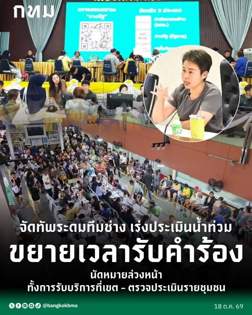 เยียวยาน้ำท่วม กทม. เตรียมขยายเวลารับคำร้อง ระดมทีมช่างตรวจบ้าน 22 ต.ค.