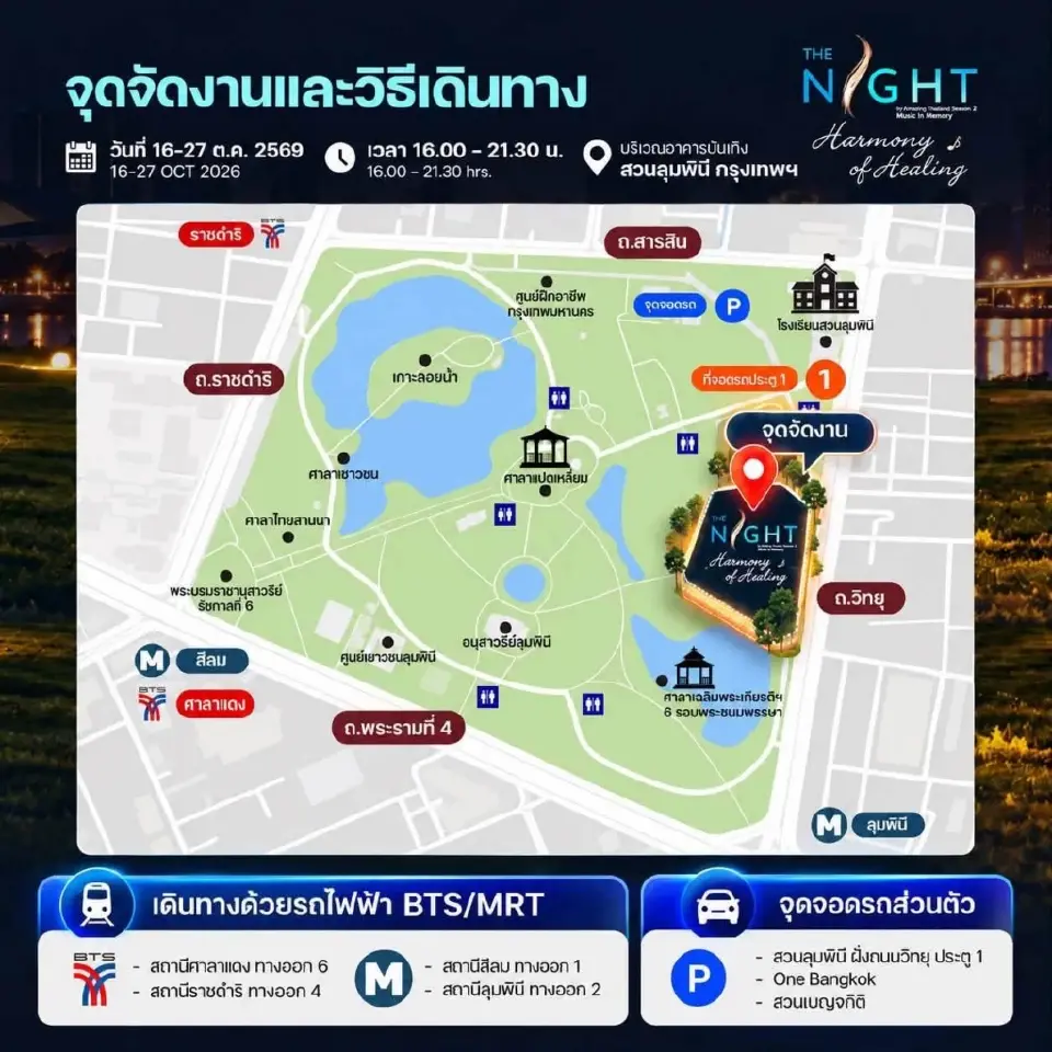 การเดินทางมาสวนลุมพินี ด้วยรถไฟฟ้า BTS / MRT / รถยนต์ส่วนตัว