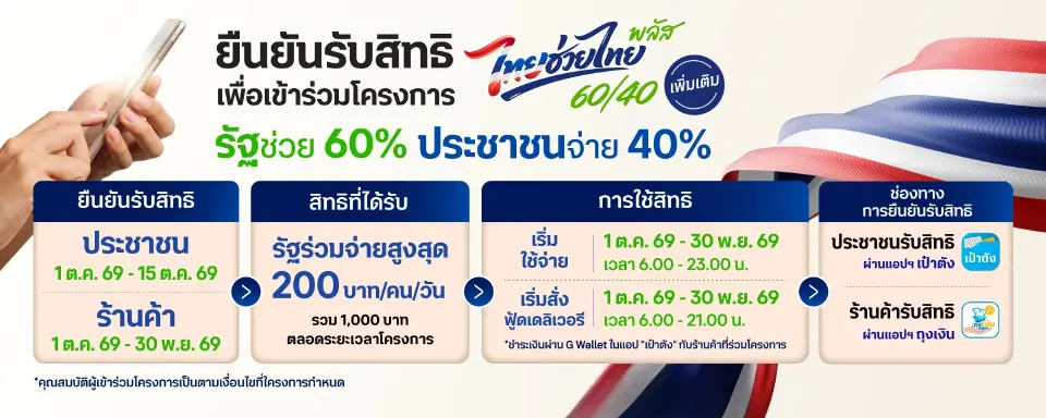 ยืนยันรับสิทธิไทยช่วยไทยพลัส 60/40 เพิ่มเติม
