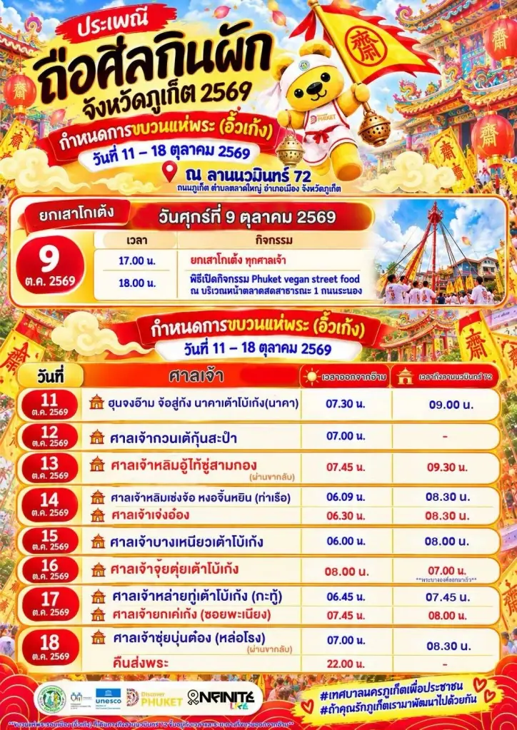 กำหนดการขบวนแห่พระ (อิ้วเก้ง) ประเพณีถือศีลกินผักภูเก็ต 2569