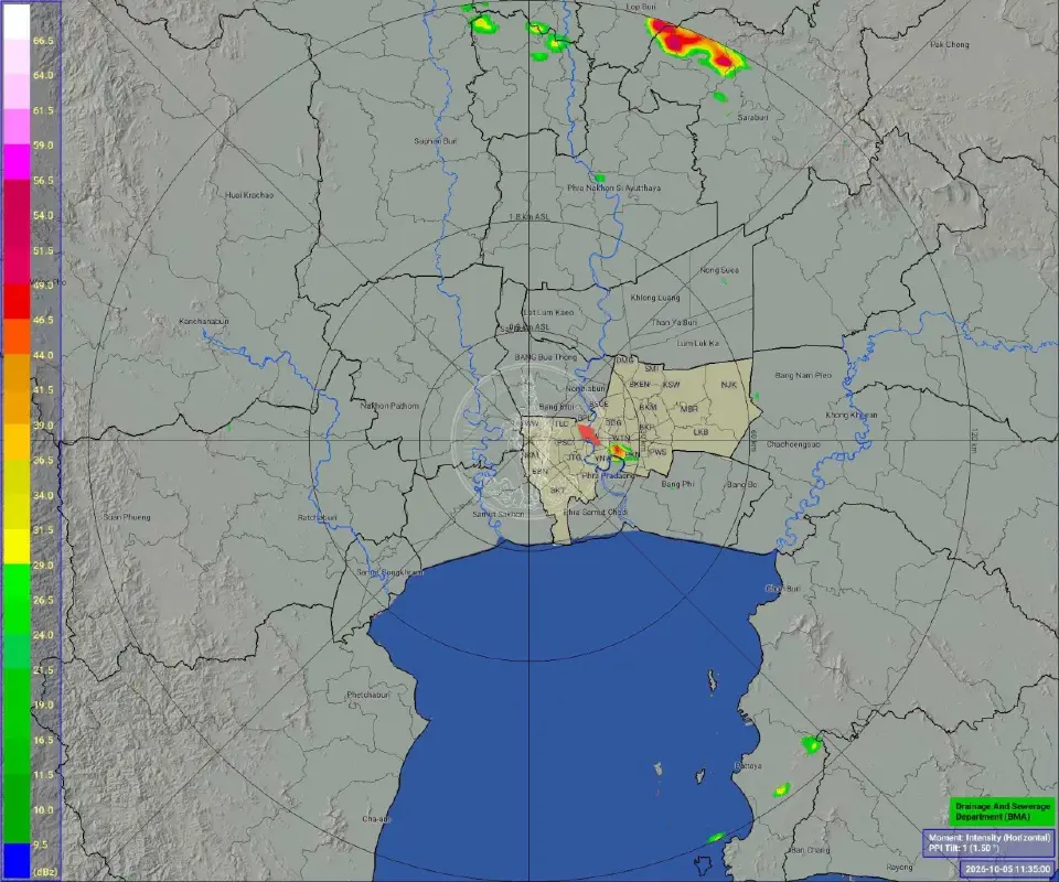 กทม.ฝนฟ้าคะนอง 60 % ลมกระโชกแรง เช็กเรดาร์ฝนล่าสุด 5 ต.ค.69