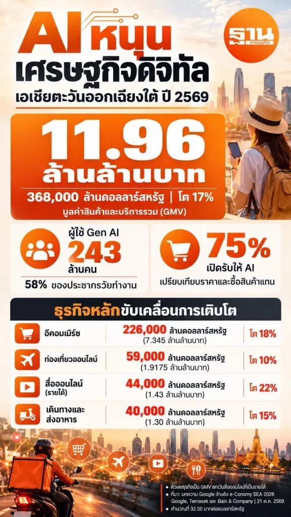 AI หนุนเศรษฐกิจดิจิทัลเอเชียตะวันออกเฉียงใต้โต มูลค่า 11.96 ล้านล้าน