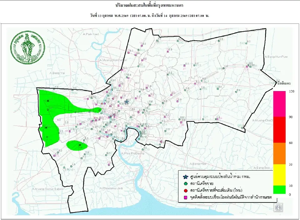 ปริมาณฝนสะสมในเขตกทม.
