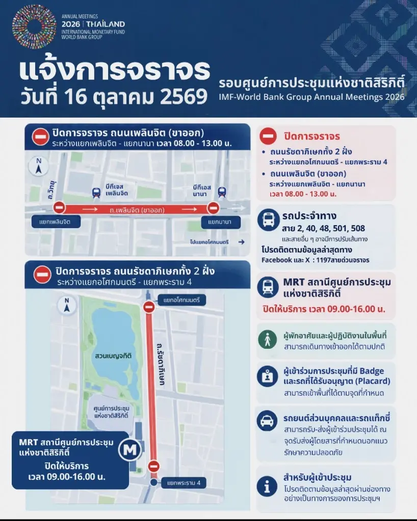 แนะวางแผนเดินทาง ปิด MRT ศูนย์สิริกิติ์ 09.00-16.00 น. ปรับเส้นทางรถเมล์หลายสาย สัญจรพื้นที่ AM2026