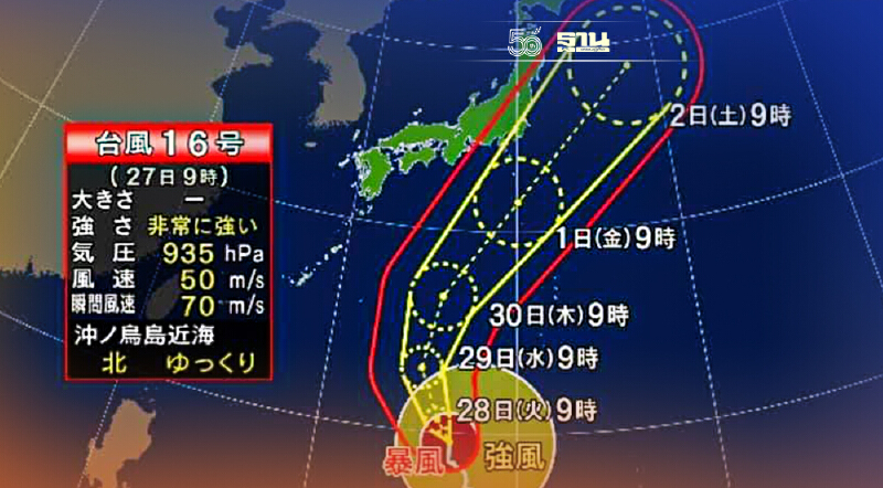 กรมอุตุฯ ญี่ปุ่น ประกาศเตือนภัยพายุไต้ฝุ่น หมายเลข16