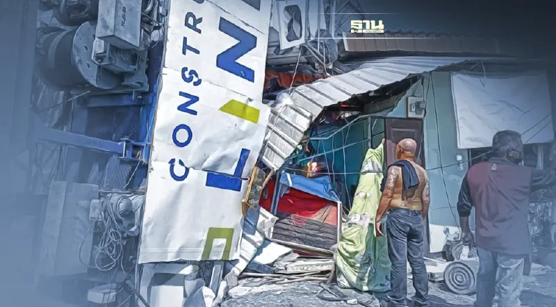 เกิดเหตุ เครนถล่ม ทับห้องแถว ย่านบางบ่อ ดับ 1 ราย