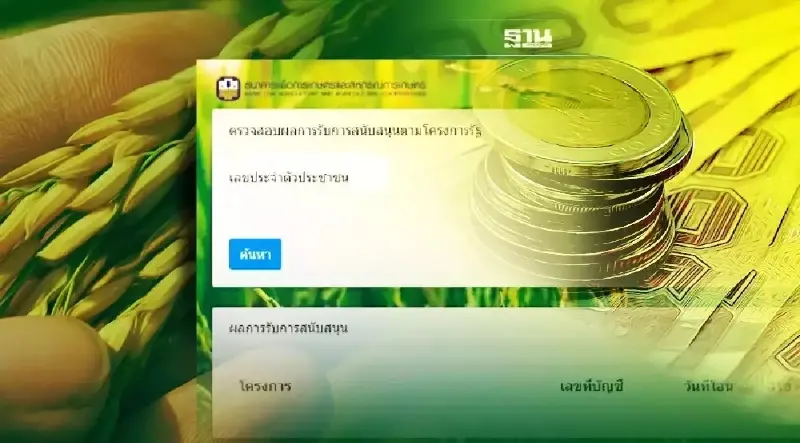 ตรวจสอบเงินไร่ละ 1000 ด้วยบัตรประชาชน เกษตรกรเช็คที่ chongkho.inbaac.com