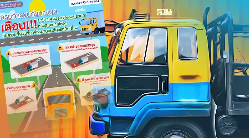 เดินทางเฉลิมฉลองปีใหม่ 2565กรมขนส่งทางบก เตือน!อันตราย 4 จุดบอดรถบรรทุก