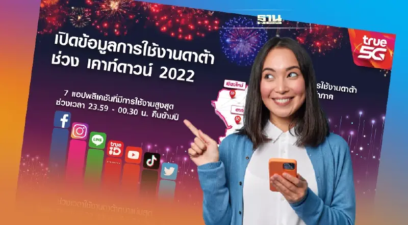 ทรู 5G ยอดใช้เน็ตเพิ่มกว่า 100% ช่วงไลฟ์สดเคาท์ดาวน์พีคสุด คืนส่งท้ายปี
