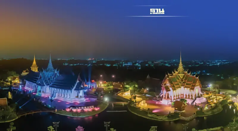 “เมืองโบราณ สมุทรปราการ” เจิดจรัสยามคํ่าคืน อลังการไฟประดับนับแสนดวง