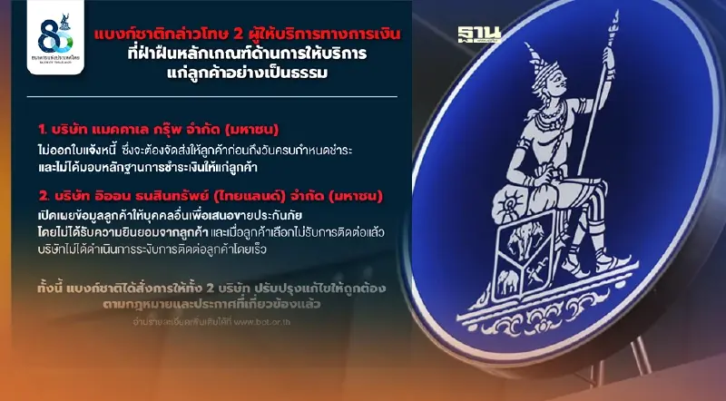 ธปท.เชือด อิออน-แมคคาเล ฝ่าฝืนด้านให้บริการลูกค้าอย่างเป็นธรรม