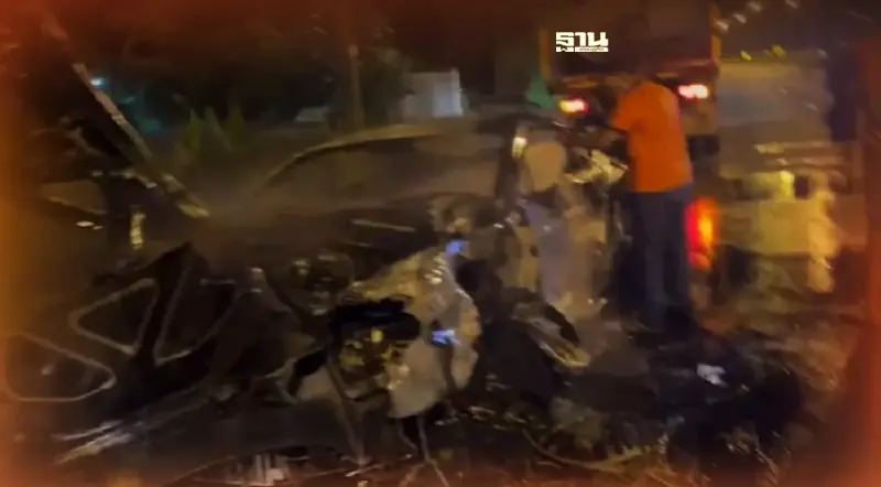 ด่วน! ไฮโซปลาวาฬ  ขับรถหรูเสียหลักพลิกคว่ำ ไฟไหม้วอดทั้งคัน