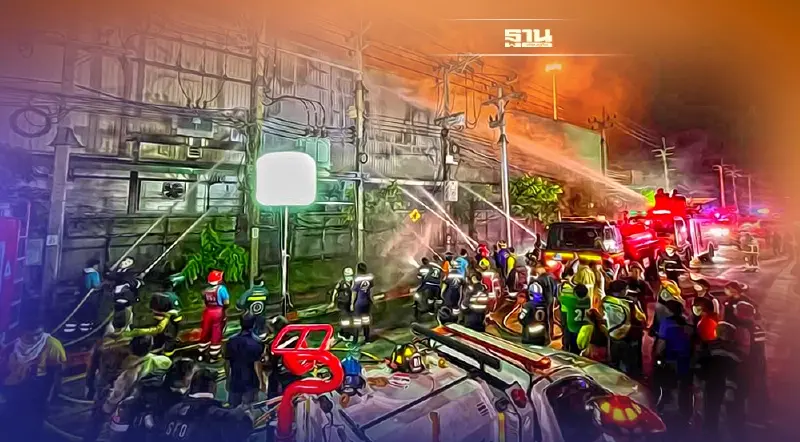 นิคมฯบางปูระทึกกลางดึก ไฟไหม้โรงงานผลิตอุปกรณ์กีฬา ไร้คนเจ็บและเสียชีวิต