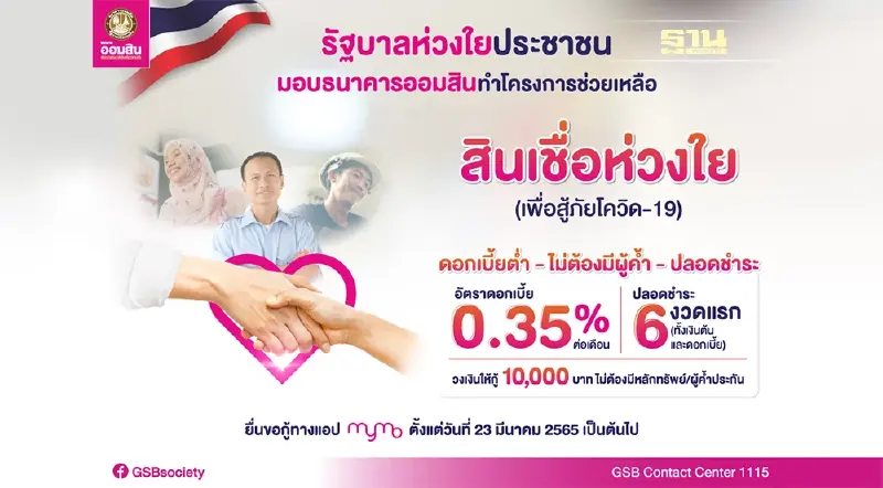 ออมสินเพิ่มสภาพคล่องประชาชน ให้กู้ “สินเชื่อห่วงใย (เพื่อสู้ภัยโควิด-19)”