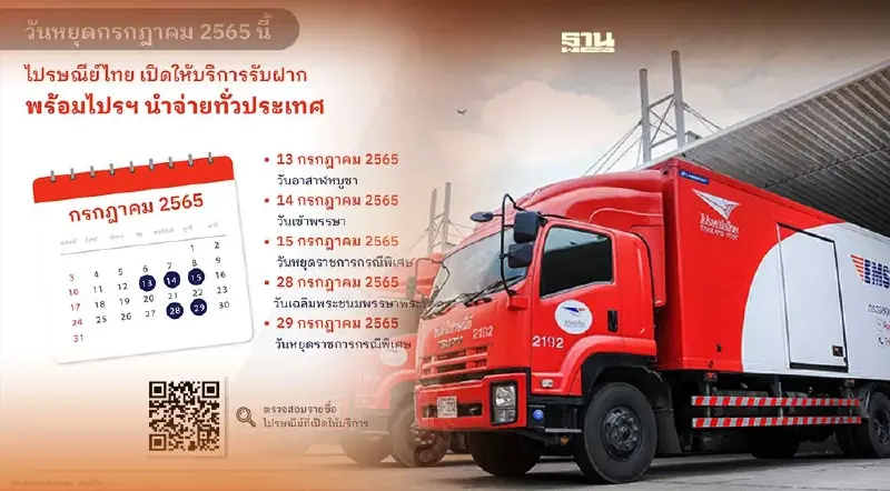 วันหยุดไปรษณีย์ไทยกรกฎาคม 2565 บริการนำจ่ายเปิดบริการหรือไม่คลิกด่วน