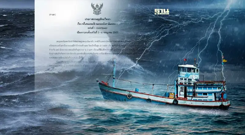 ประกาศกรมอุตุฯฉบับ 1 คลื่นลมแรงบริเวณทะเลอันดามันตอนบน