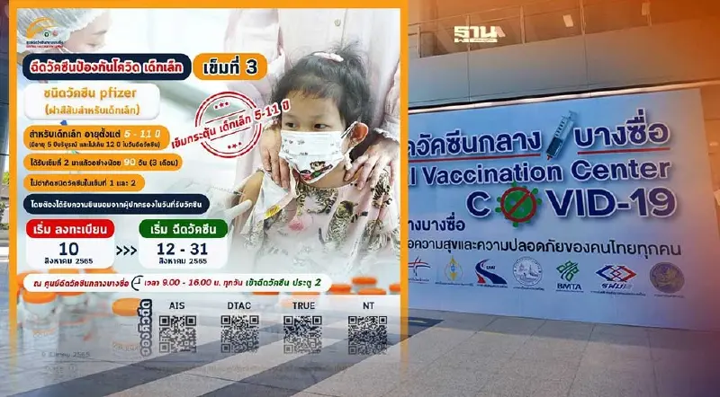 ศูนย์ฉีดวัคซีนกลางบางซื่อ เปิดลงทะเบียนจองฉีดวัคซีนเด็ก เข็ม 3 ฟรี วันนี้!