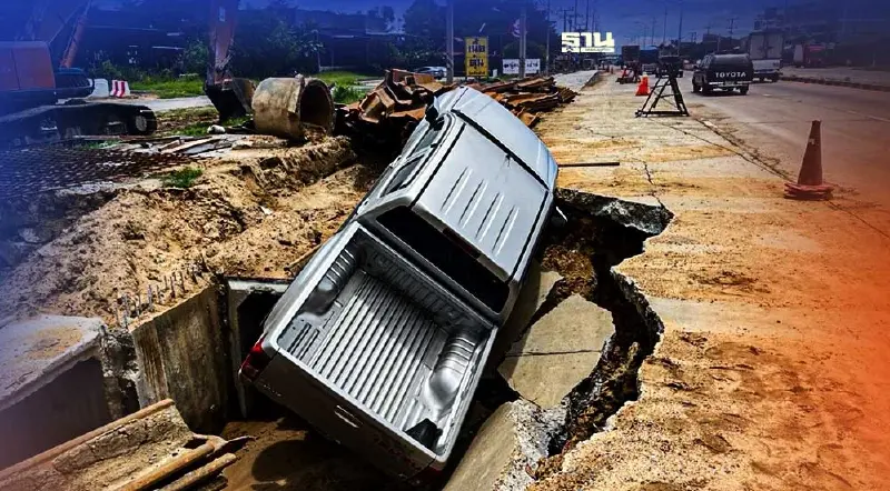 เอาอีกแล้ว “ทล.” แจงยิบ รถปิคอัพเสียหลักพุ่งตกท่อระบายน้ำ