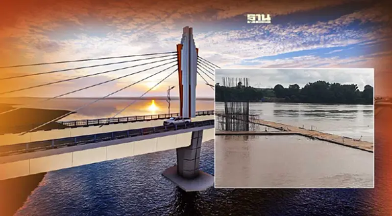 น้ำโขงสูงพรวดต้องพักก่อสร้างสะพานข้ามโขง5บึงกาฬ-บ่อลิคำไซชั่วคราว น้ำโขงสูงพรวดต้องพักก่อสร้างสะพานข้ามโขง5บึงกาฬ-บ่อลิคำไซชั่วคราว