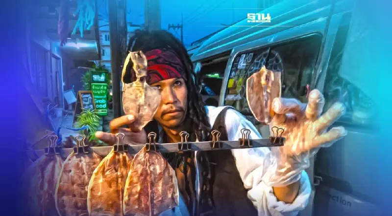 "โป้ สแปรั่ว" จอมโจรสลัดปิ้งหมึกสุดแซ่บ สีสันงานถนนศิลปะบ้านฉาง 