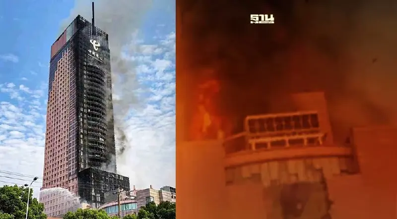 ระทึก ไฟไหม้ตึก "ไชน่าเทเลคอม" สูง 218 เมตร