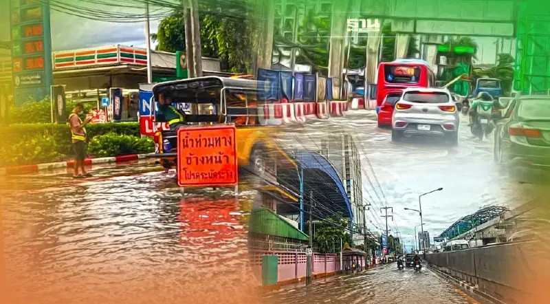 อ่วม! กทม. น้ำท่วมขังบนถนนหลายจุด จราจรเช้านี้รถติดหนัก หลังฝนถล่มกรุง