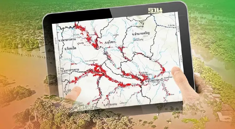 GISTDA เผยภาพดาวเทียม น้ำท่วมพื้นที่"ลุ่มน้ำมูล ลุ่มน้ำชี"กว่า 5.8 แสนไร่