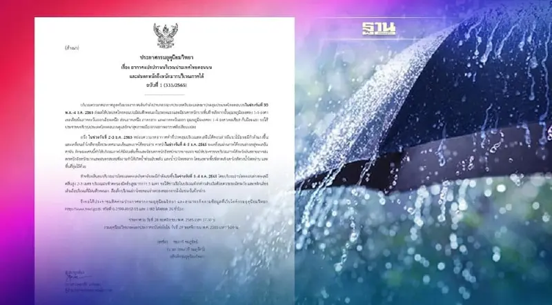 ประกาศกรมอุตุฯฉบับ 1 ไทยตอนบนอากาศแปรปรวน-ใต้ฝนตกหนัก