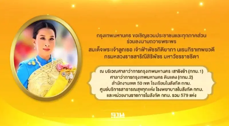 กทม.ชวน ปชช.ลงนามถวายพระพร สมเด็จพระเจ้าลูกเธอ เจ้าฟ้าพัชรกิติยาภาฯ กทม.ชวน ปชช.ลงนามถวายพระพร สมเด็จพระเจ้าลูกเธอ เจ้าฟ้าพัชรกิติยาภาฯ