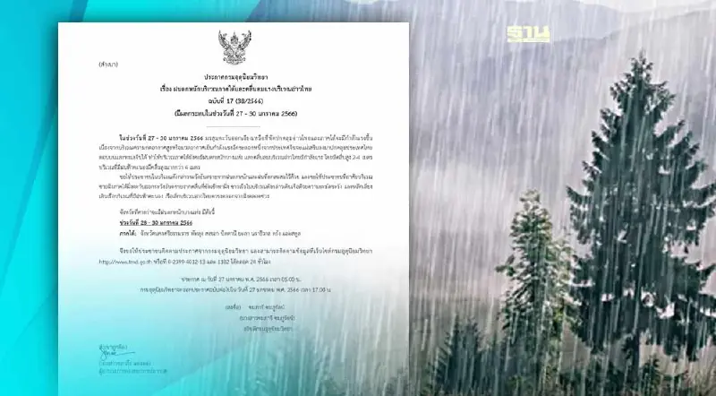 ประกาศกรมอุตุฯฉบับ 17 ภาคใต้ 8 จังหวัดฝนตกหนัก 28-30 ม.ค.66