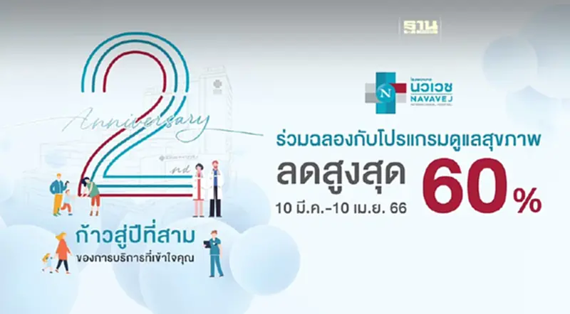 รพ.นวเวช ก้าวสู่ปีที่ 3 มอบโปรแกรมดูแลสุขภาพ ส่วนลดสูงสุดกว่า 60% รพ.นวเวช ก้าวสู่ปีที่ 3 มอบโปรแกรมดูแลสุขภาพ ส่วนลดสูงสุดกว่า 60%