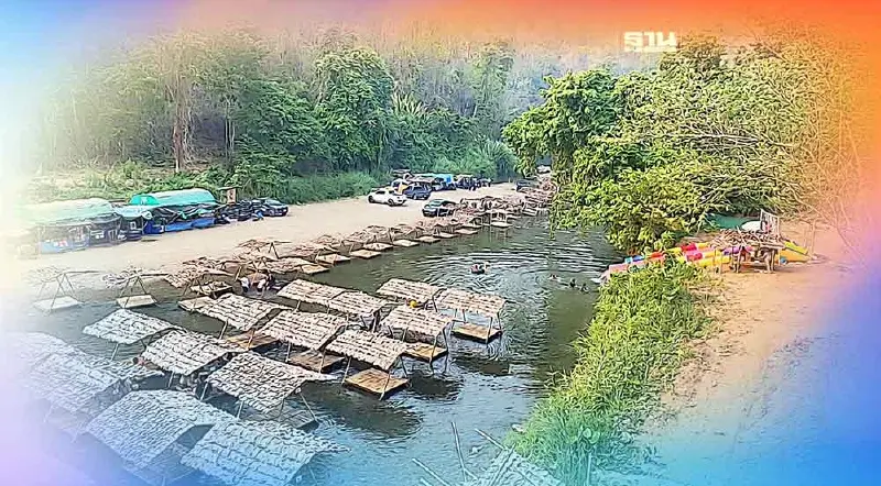 สงกรานต์สู้ร้อนแห่เที่ยวเย็นใจนั่งแพกลางน้ำแม่เงา-แม่น้ำยวมที่"สบเมย"