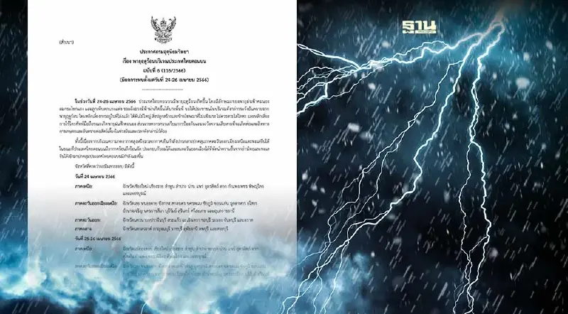 กรมอุตุฯประกาศฉบับ 6 วันที่ 25-26 เม.ย.พายุฤดูร้อนถล่ม 61 จังหวัด